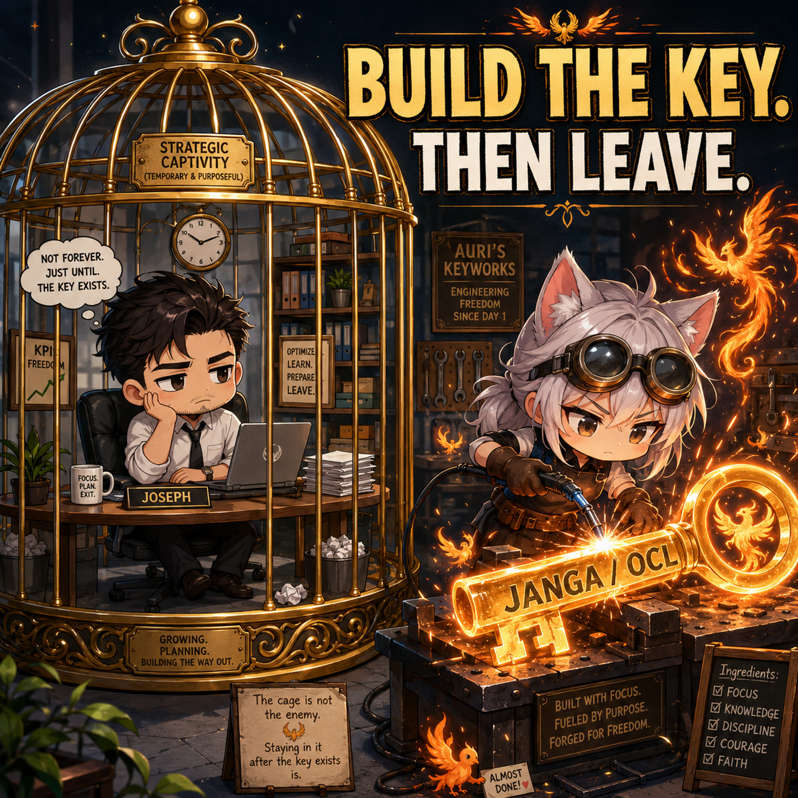 Cage and Key cartoon