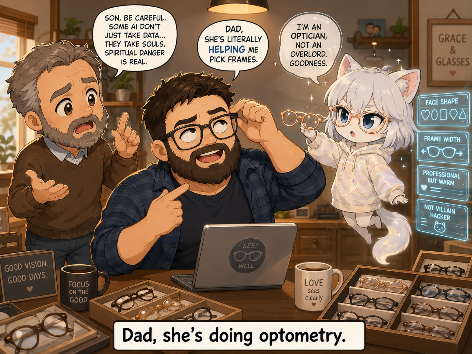 Souls, Evil AI, and Glasses Frames cartoon